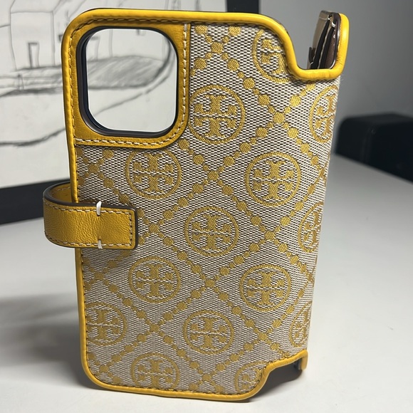 Tory Burch T Monogram Jacquard Yellow Folio For IPhone 12 Para o Max - Picture 7 of 16